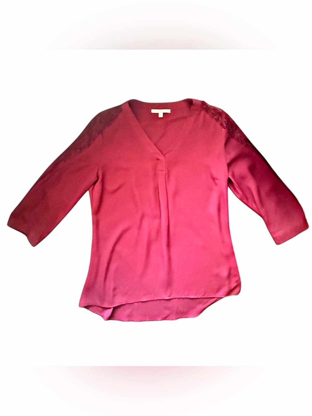 Women's V-Neck Lace-Shoulder Blouse in Magenta